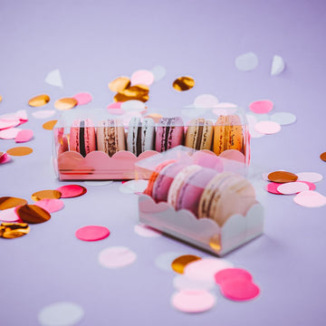 Confezioni rettangolari base rosa e sopra trasparente per macarons